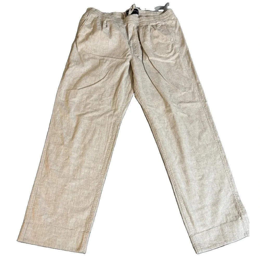 Abercrombie & Fitch Mens Linen Blend Loose Straight Pull On Pant XL Light Beige
